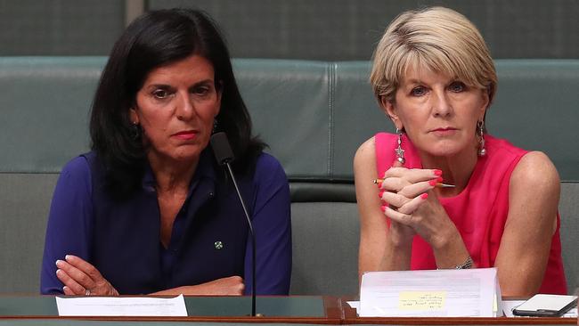 Julia Banks and Julie Bishop in Question Time. Picture: Kym Smith