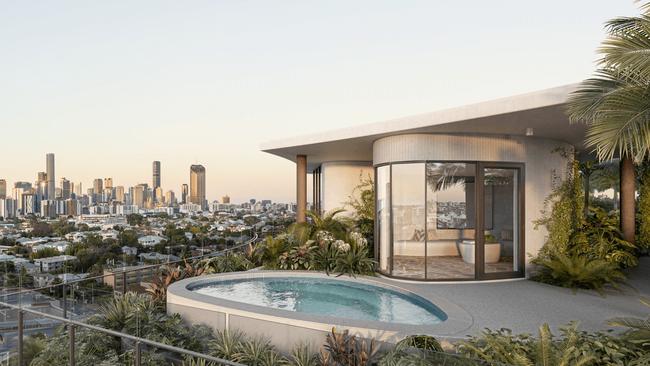 A render of the rooftop area of The Lanes apartment project in West End by Pradella.