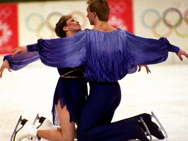 Jayne Torvill and Christopher Dean perform their routine at the Winter Olympics in Sarajevo.