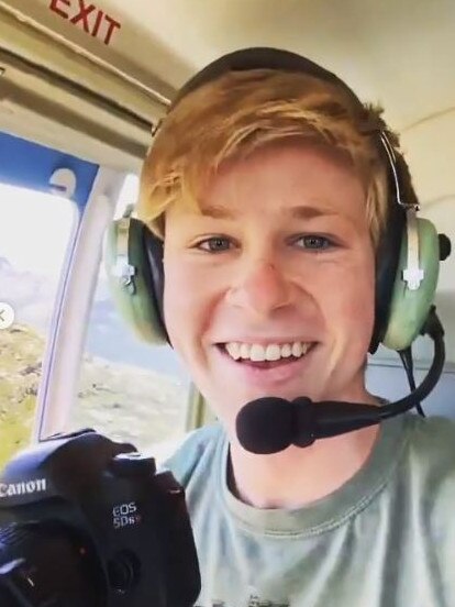 Robert Irwin enjoys a helicopter flight over the Tasmanian wilderness World Heritage Area in the Du Cane Range. Picture: Instagram