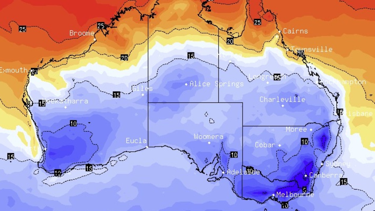 Bitterly cold temperatures and rainfall are due to hit parts of the southeast over Sunday. Picture: Supplied / BSCH