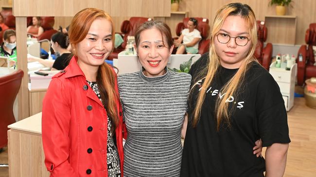 (From left to right) Tina Nguyen Koorts, manager Mai thi Tran and Lisa Nguyen Ho at New Sun Nails and Beauty at Caneland Central on May 14, 2023 Picture: Michaela Harlow