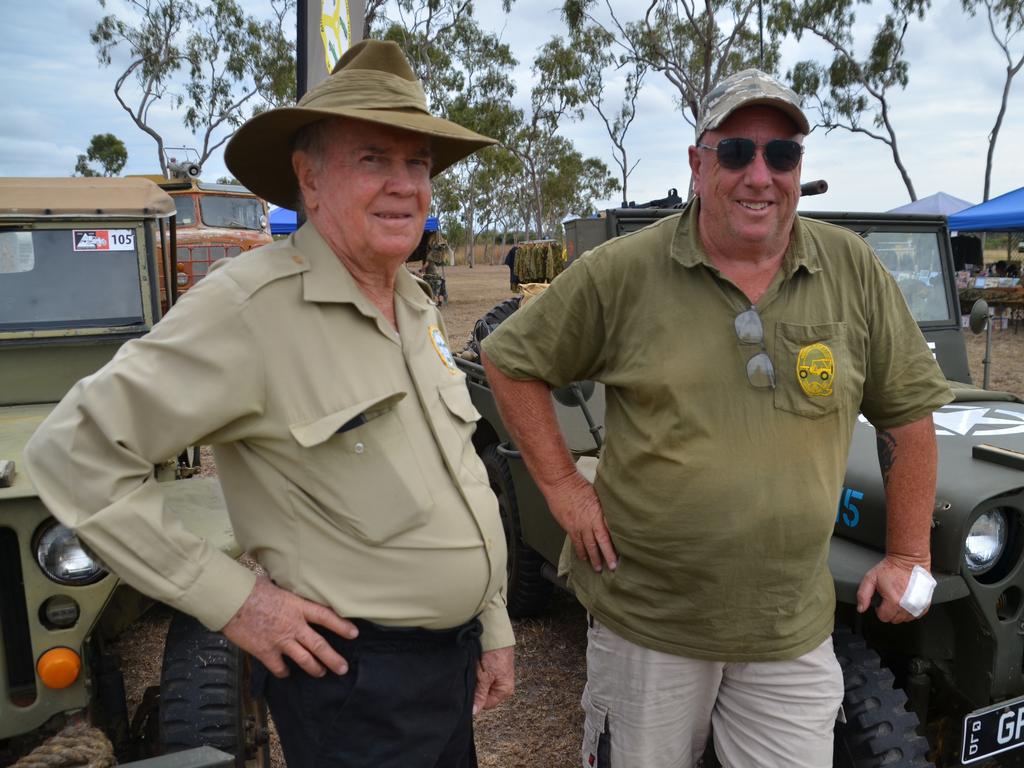 Military and Historic Vehicle Club president Col Feather and Cairns collector David McLean with David's 1942 Jeep GPW.