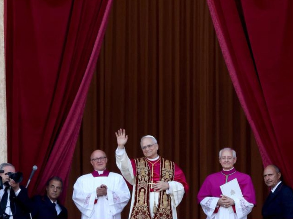Newly elected Pope Leo XIV, Robert Prevost addresses the crowd. Picture: Franco Origlia/Getty Images