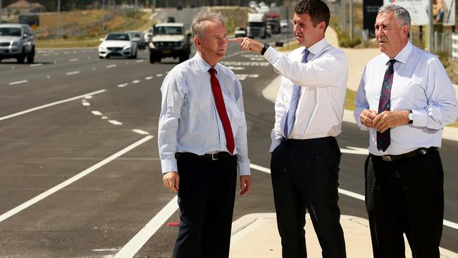 Riverstone MP Kevin Conolly, Premier Mike Baird and Roads Minister Duncan Gay at the official opening of the Richmond Rd upgrade. Pictures: Justin Sanson