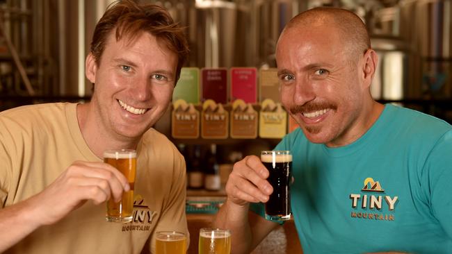 Tiny Mountain Brewery head brewer David Mullins and business development manager Adam Keane sample some of the beers on offer. Picture: Evan Morgan