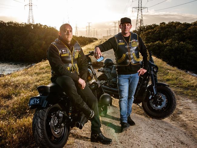 SA Weekend. Veterans from Afghanistan. Tyson Potter and Jonny Spicer, Vice president and president of the Veterans MC South Australian Chapter on October 30, 2020 at Port Adelaide. Picture Matt Turner.