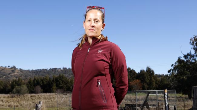 Jacqui Gidley-Baird from Dungowan is facing having high voltage transmission lines built on her property. Picture: Jonathan Ng