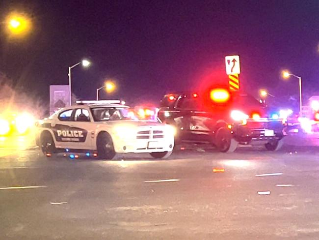 A photograph from social media showing the scene after a mass shooting at Club Q in Colorado Springs late Saturday.The intersection of N. Carefree and N. Academy blocked off by police as first responders rush to the scene of the overnight shooting in Colorado Springs.  Photo by: KOAA-TV