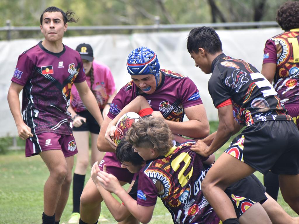 Warba Wangarunya Rugby League Carnival, under-16 boys, Emus Leisha, Collins, Masada and Field Memorial versus Gracemere Goannas, Rugby Park, January 20, 2023.