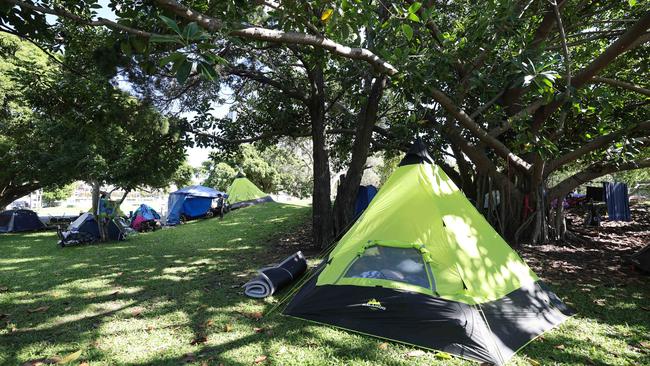 The homeless in the tent city at Southport's Carey Park. Picture: Glenn Hampson