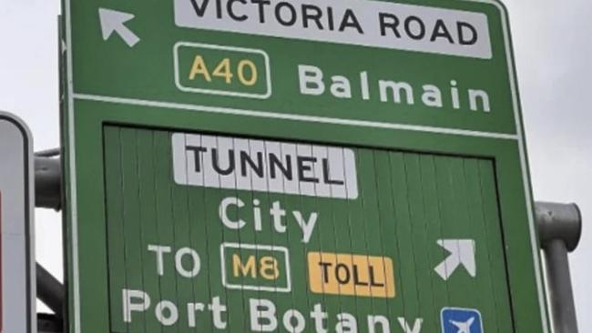 This sign caused traffic chaos in Sydney's inner west on Monday morning as some drivers were led to believe that a toll applied to the tunnel bypassing Victoria Rd. Picture: 9 News