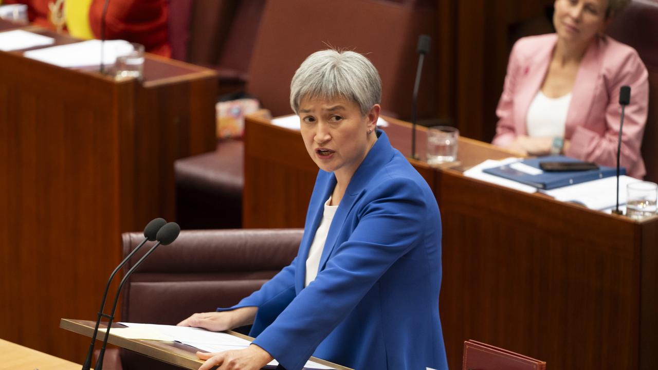 Senator Penny Wong accused the government of holding tax cuts for low- and middle-income earners “hostage”. Picture: NCA NewsWire / Martin Ollman