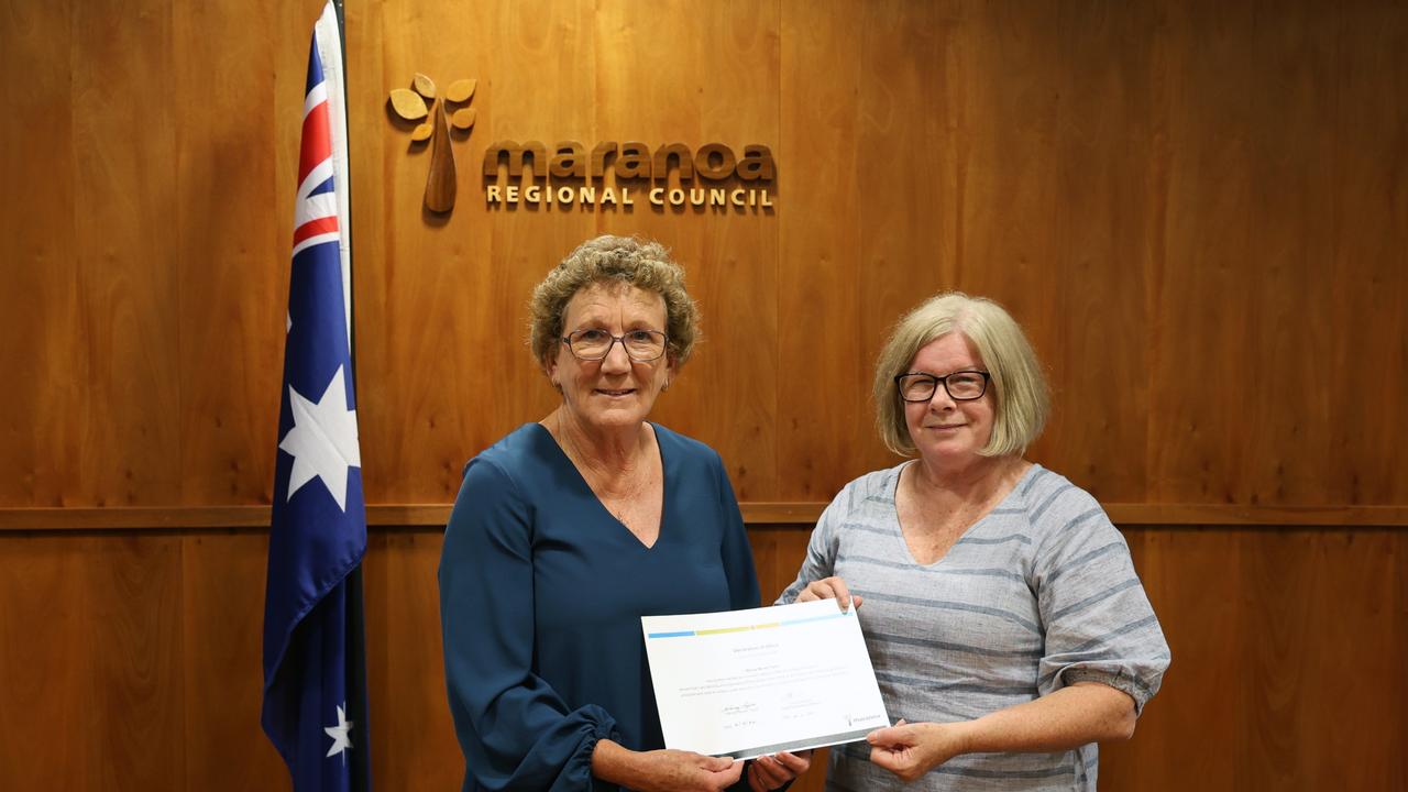 Wendy Taylor became the first female mayor of the Maranoa Regional Council on April 4, 2024. Wendy Taylor (left), Edwina Marks (right).