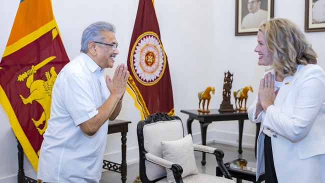 Home Affairs Minister Clare O'Neil meeting with Sri Lankan Prime Minister Ranil Wickremesinghe in Colombo to speak about the economic crisis in the country and rising number of asylum seeker boats being intercepted. Picture: Supplied