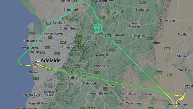 PolAir was called in to chase a car from Craigmore to Kersbrook overnight. Picture: FlightRadar24