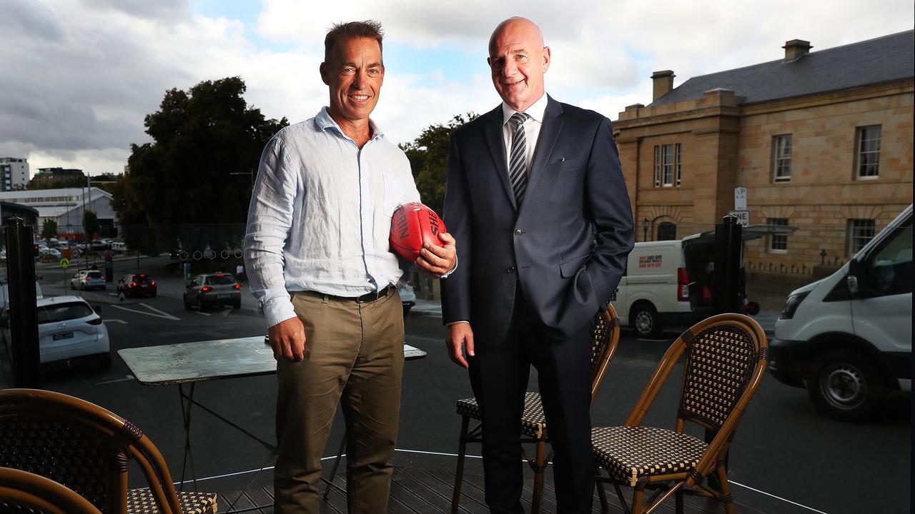 Premier Peter Gutwein with former Hawthorn Football Club coach Alastair Clarkson. Clarkson is set to help Tasmania gain an AFL team. Picture: Nikki Davis-Jones
