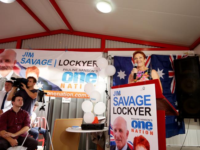 Pauline Hanson holding a One Nation forum in Queensland, where her political career began. Picture: Mark Calleja