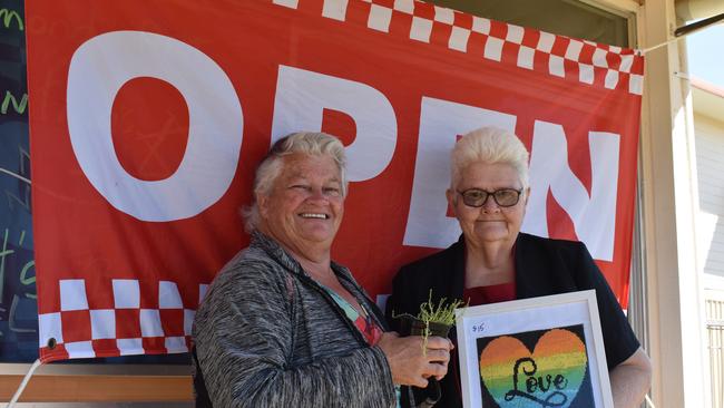 Sue Dowe and Loris Doessel working at the recently opened Treasure Trove in Mundubbera. Picture: Sam Turner