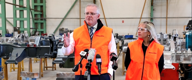 Prime Minister Scott Morrison and Melissa McIntosh at Baker and Provan.