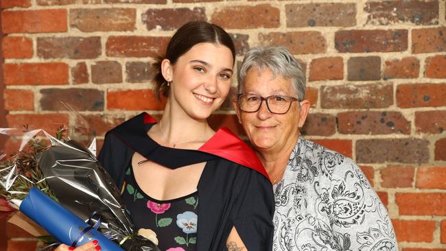 Jacynda Carmichael and nanna Chris Carmichael at the Deakin University Graduation post ceremony celebration. Picture: Alison Wynd