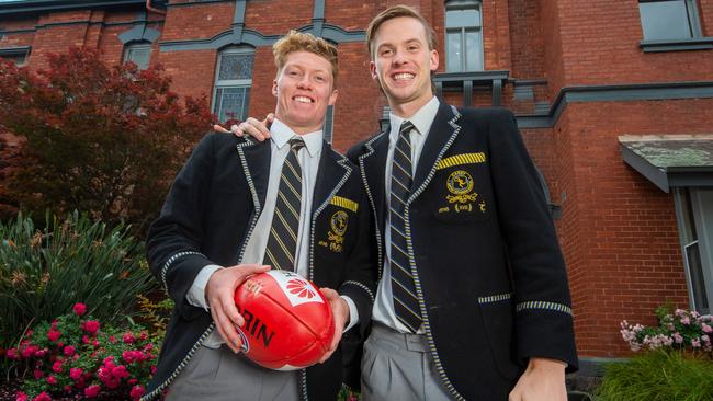 Best mates Matt Rowell, left, and Noah Anderson at their school Carey Grammar. Picture: Jay Town