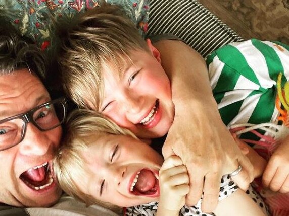 Jamie Oliver with two of his five kids. Picture: Instagram