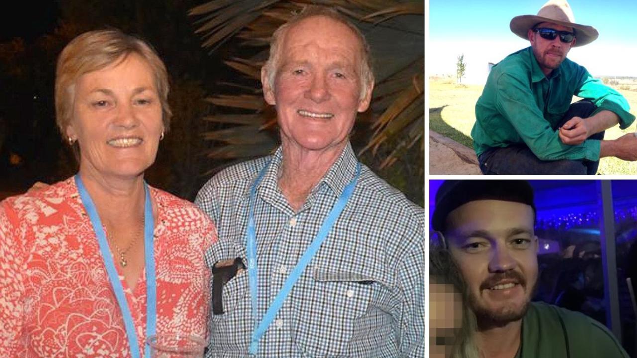 Maree and Merv Schwarz (left) and Graham Tighe (top right) all died after a shooting at a Bogie property west of Mackay. Ross Tighe (bottom right) survived a gunshot wound to the stomach after undergoing emergency surgery.