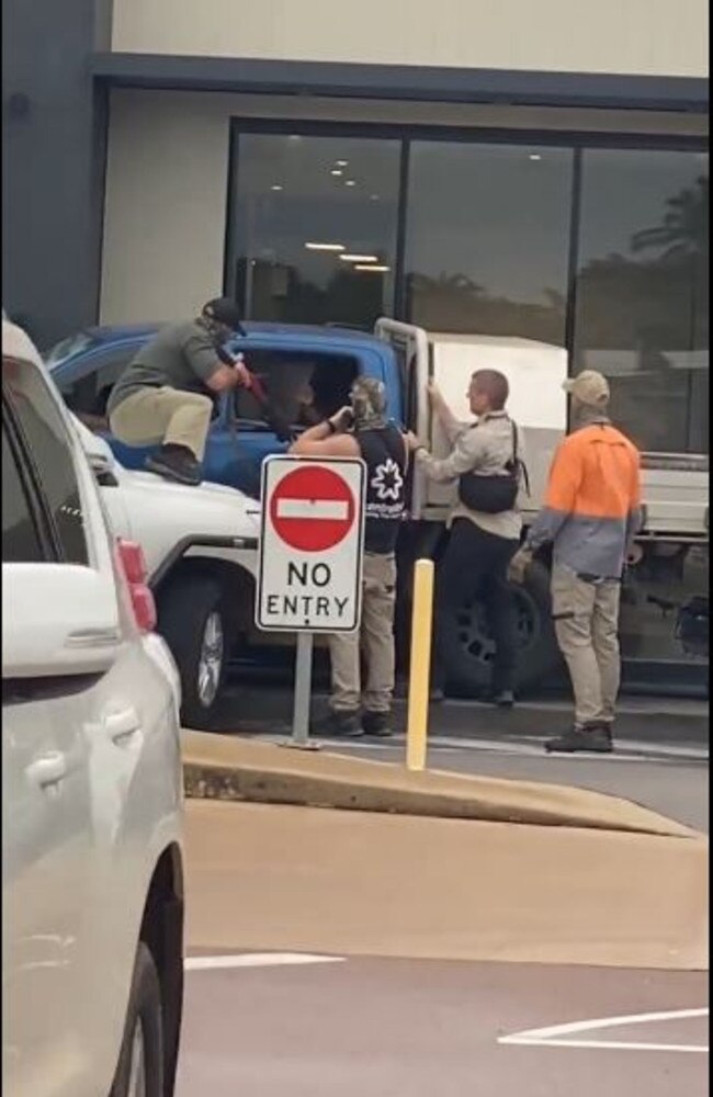 Two men will face Darwin Local Court this week on a slew of charges after a dramatic arrest in the Coolalinga Hungry Jack’s drive-through on Thursday. Picture: Facebook