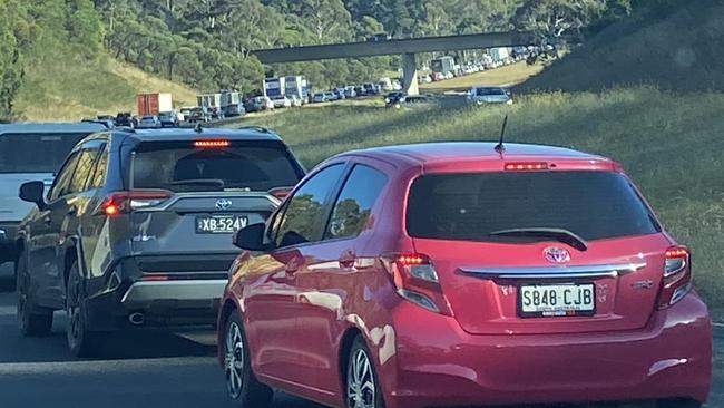 There have been nengthy delays on the South-Eastern Freeway after a six-car crash near Bridgewater, on February 22, 2024. Picture: Facebook