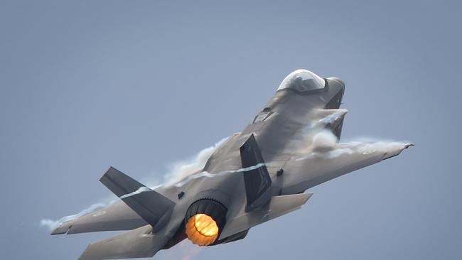 An RAAF F-35A in action at the Avalon Airshow, west of Melbourne. Picture: David Caird