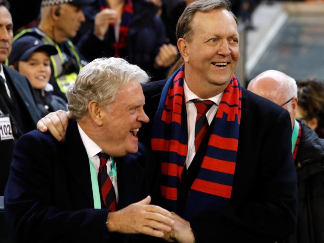 Geoff Freeman (left) and former chairman of the Demons Glen Bartlett. Picture: Getty Images