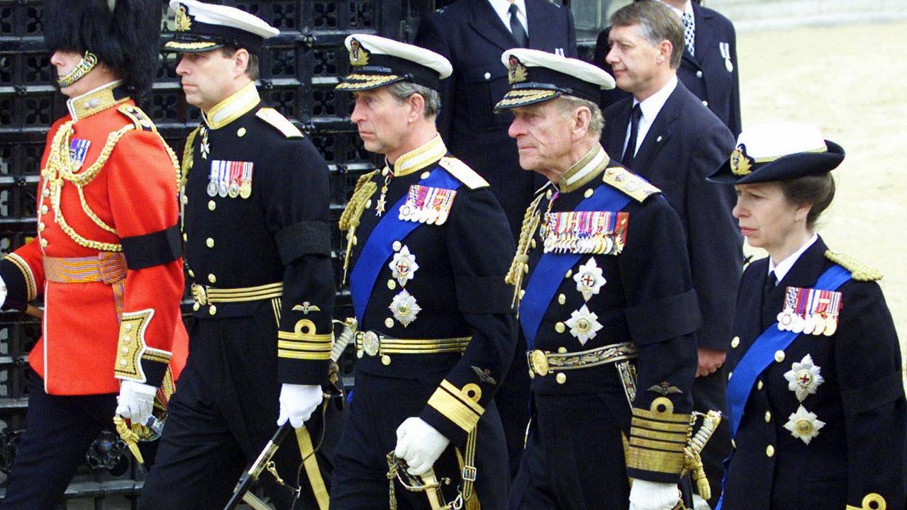 When the Queen Mother died in 2002, Prince Andrew wore a military uniform during the procession in Westminster. Picture: Paul McErlane / POOL WPA / AFP