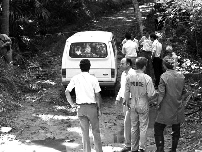 Police at the murder scene in December 1987