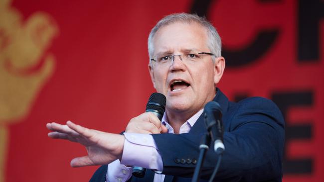 Prime Minister Scott Morrison speaks during the official opening of the Chinese New Year festival at Southbank in Melbourne, on Saturday. Picture: AAP 