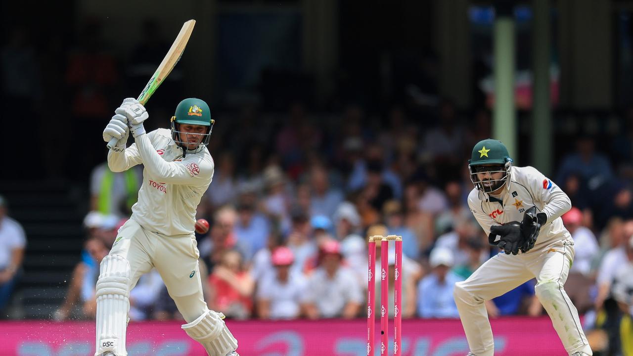 Usman Khawaja on the charge for Australia. Picture: Getty