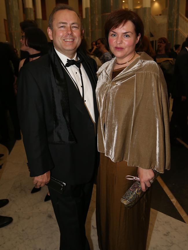 Kimberley Kitching and her partner Andrew Landeryou at the Midwinter Ball in 2017. Picture Ray Strange