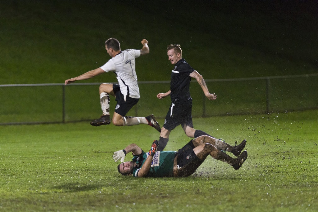 Willowburn White keeper Alex Saunders defends the goal against Willowburn in Toowoomba Football League Premier Men round five at Commonwealth Oval, Saturday, March 30, 2019. Picture: Kevin Farmer