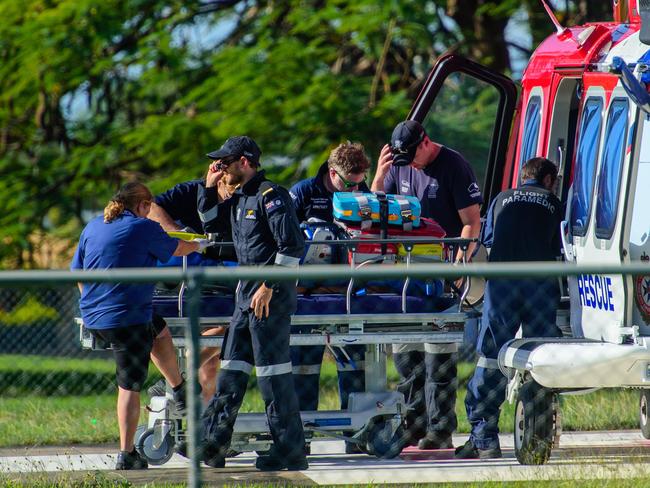 AYR, AUSTRALIA - NewsWire Photos 30 JUNE, 2024:  Bus crash at Gumlu today. Patients are being airlifted to and from Ayr Hospital via the CQ and Townsville Rescue helicopters. This is the 2nd chopper coming in to drop off a patient. Picture : NewsWire / Scott Radford-Chisholm
