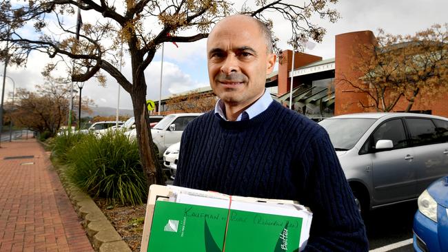 Tea Tree Gully councillor Paul Barbaro outside the City of Tea Tree Gully civic centre. Picture: Sam Wundke/AAP