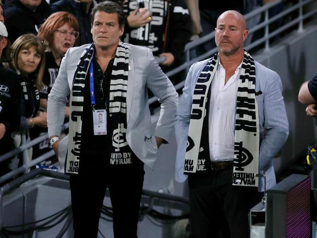 Mr Sayers, right, at the GABBA, when Brisbane beat Carlton. Picture: Michael Klein.