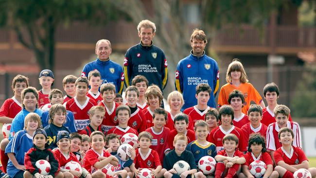 Italian soccer club Chievo Verona coaches Loris Margotto, Paolo Nicolato and Marco Fioretto with Campbelltown City’s junior at Newton in 2007.