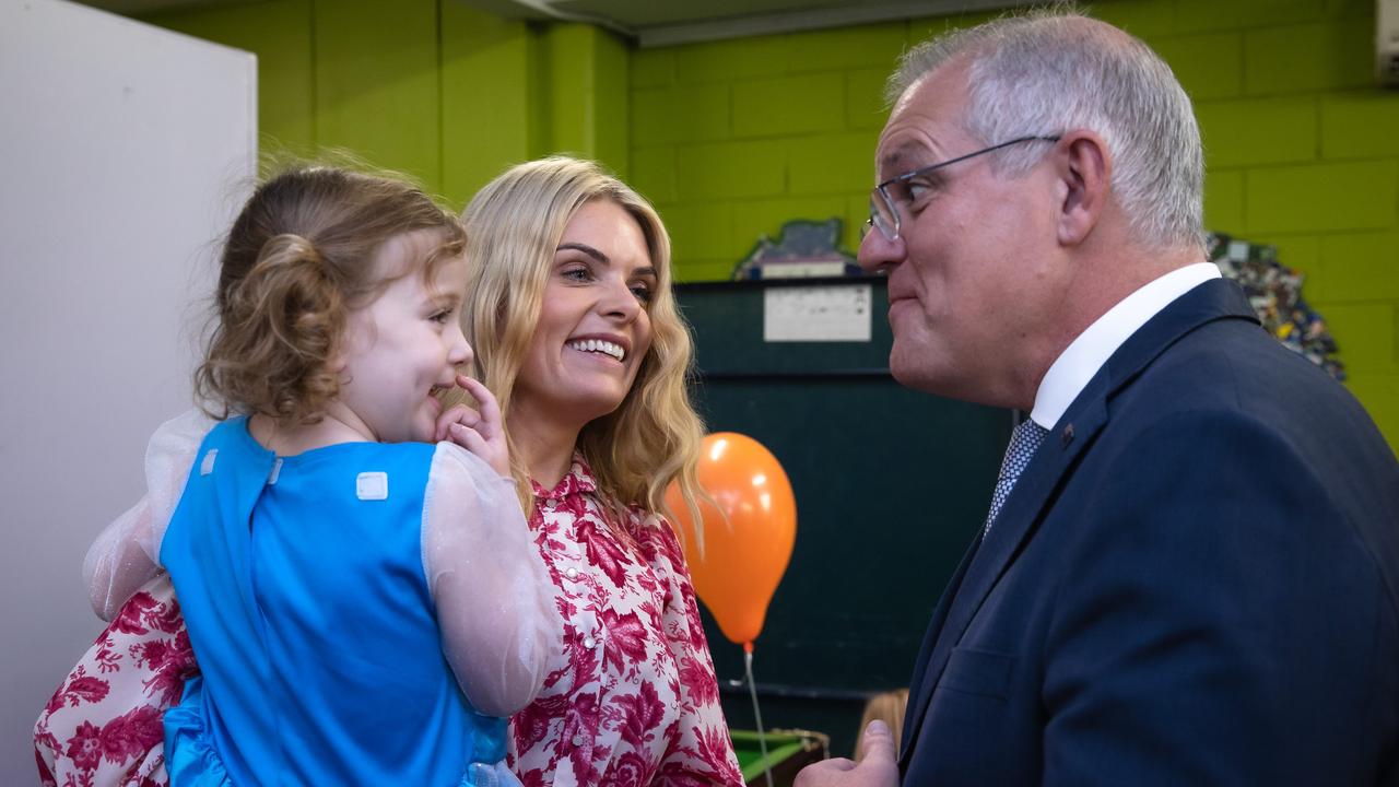 Erin Molan joined Prime Minister Scott Morrison on the election trail in Sydney. Picture: Jason Edwards