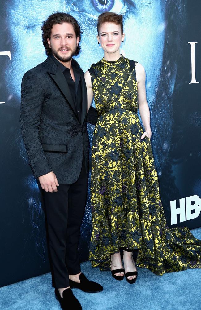 Kit Harington and Rose Leslie attend the premiere of HBO’s “Game Of Thrones” season 7 at Walt Disney Concert Hall on July 12, 2017 in Los Angeles, California. Picture: AFP