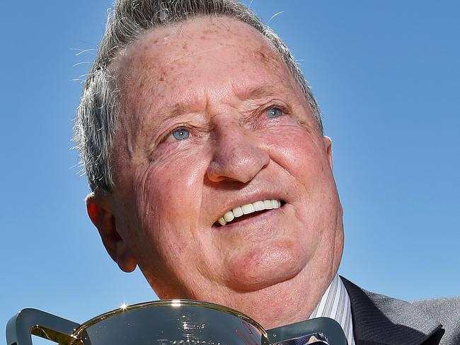 Emirates Melbourne Cup at Morphettville. Two-time Melbourne Cup winning jockey John Letts with Wendy Green who was a co-owner of the 1999 Melbourne Cup winner Rogan Josh. Photo Sarah Reed