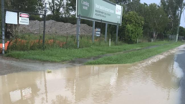 Flooding over Fursden Rd at the Carina bakery site redevelopment.