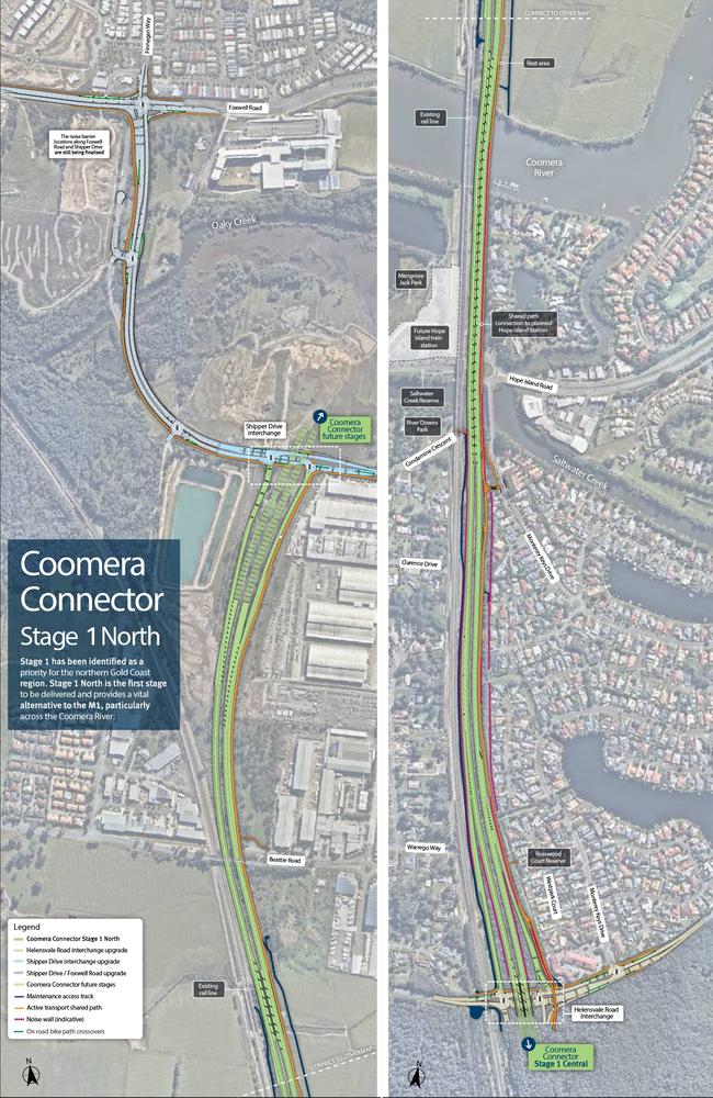 Detailed map of Stage One North of the Coomera Connector.