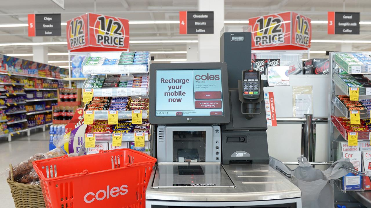 Major supermarkets including Coles have used self-serve checkouts for years. Picture: Carla Gottgens/Bloomberg via Getty Images