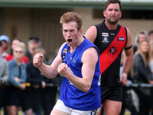 Nathan Gray celebrates a goal during Hastings’ win in the 2016 Nepean grand final.