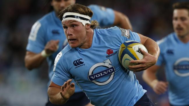 Michael Hooper on the attack for NSW. NSW Waratahs Vs ACT Brumbies Saturday 28th June 2014. Pic: Mitch Cameron